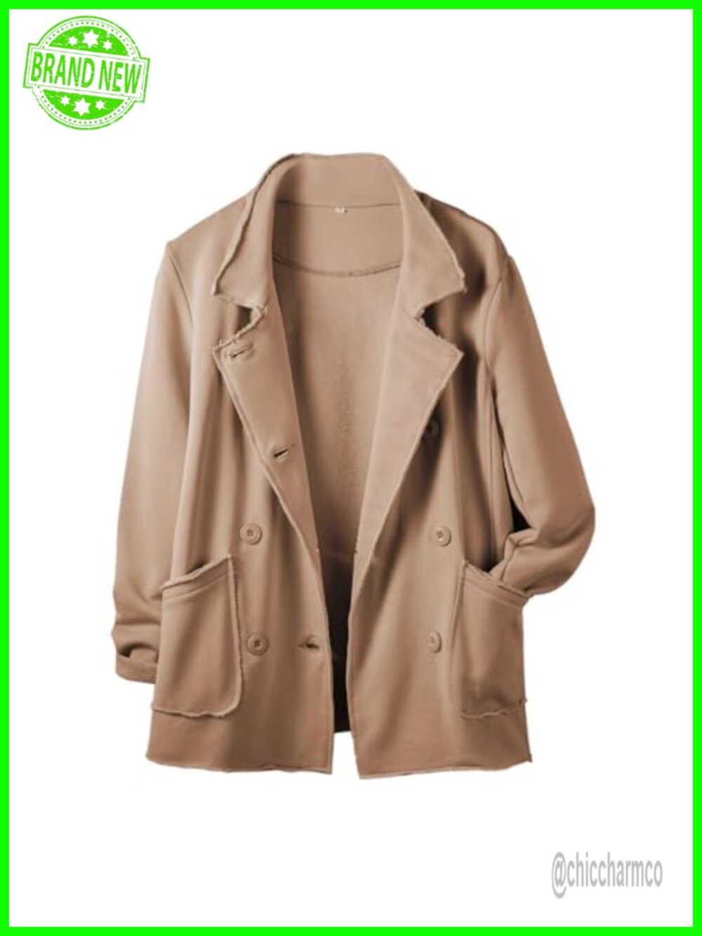 Women's Double Breasted Pea Coat Notch Lapel Relaxed Fit Button Up Jacket